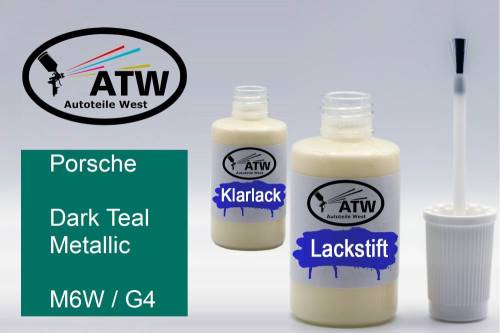 Porsche, Dark Teal Metallic, M6W / G4: 20ml Lackstift + 20ml Klarlack - Set, von ATW Autoteile West.